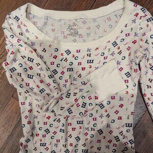 Poof! Vintage alphabet shirt long sleeve women's medium